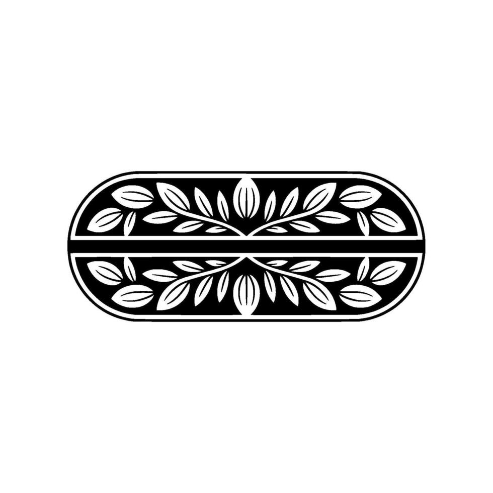 Elegant Botanical Oval Frame Black and White Decorative vector
