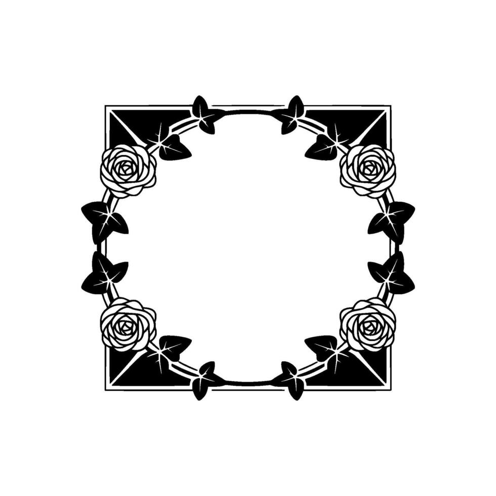 Elegant Black White Floral Frame, Art Deco Style vector