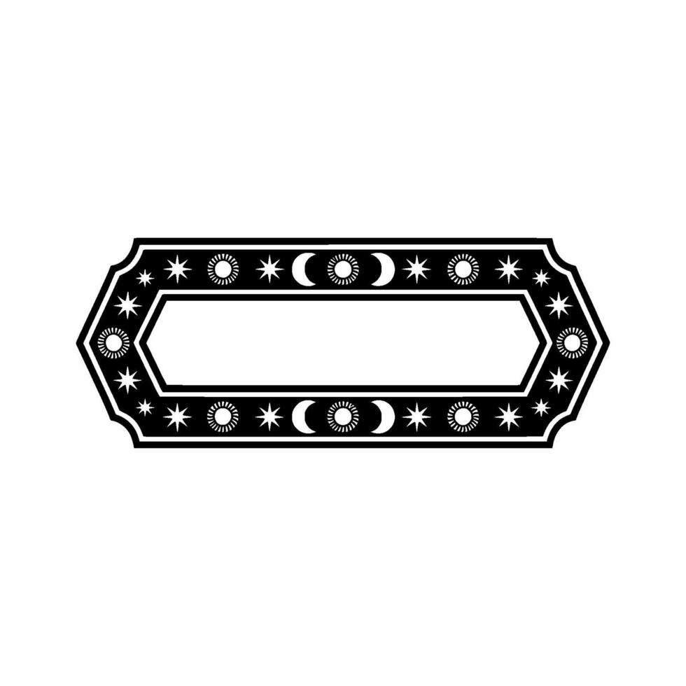 Celestial Frame Moon, Sun, and Star Ornament, Decorative Border in Black and White vector