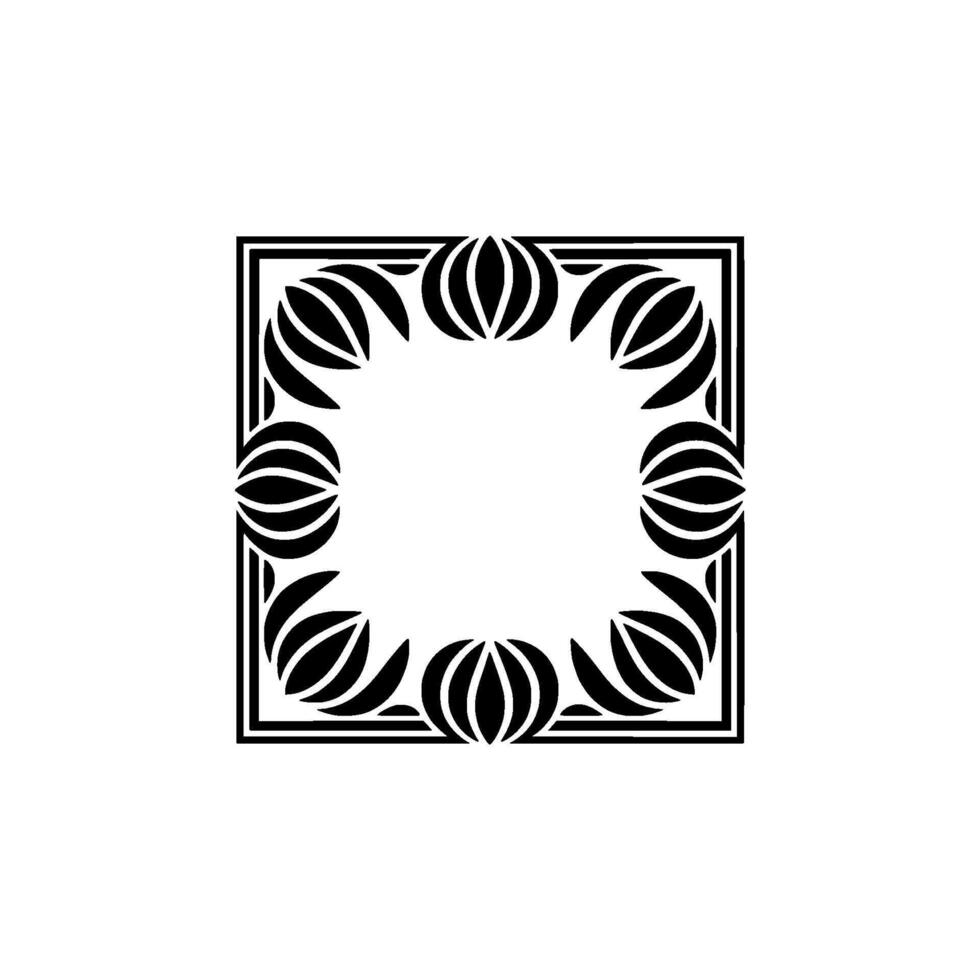 Geometric Floral Frame Decorative Square in Black and White vector