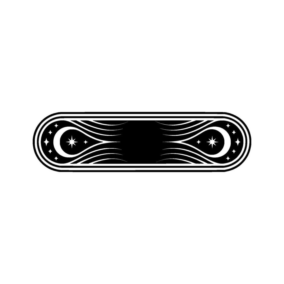Elegant Celestial Banner Moon, Stars, and Waves, Monochrome Illustration vector