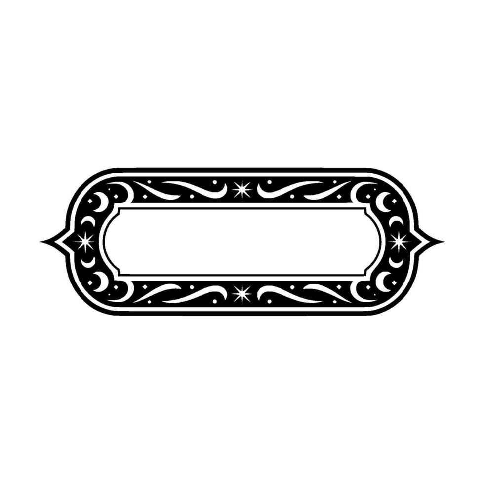 Ornamental Black White Label with Celestial Accents vector