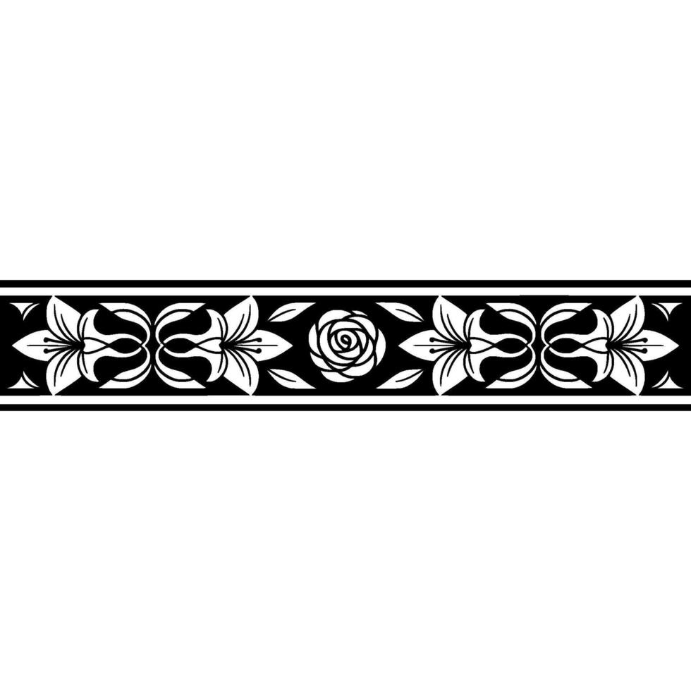Black White Floral Border Elegant Lily Rose Ornament vector