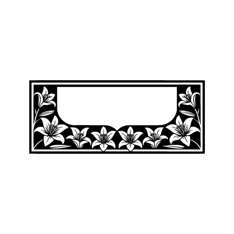 Elegant Lily Frame , Black and White Floral Border for Text vector