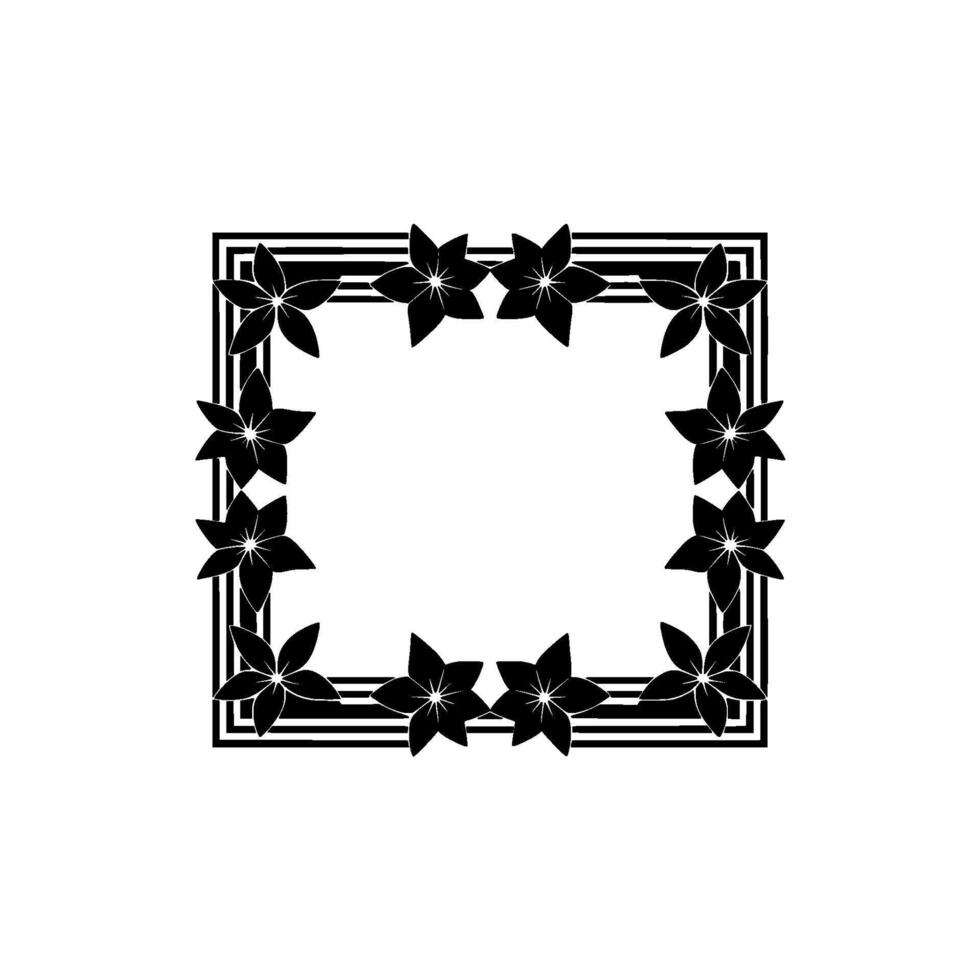 Black Floral Square Frame, Geometric Floral vector