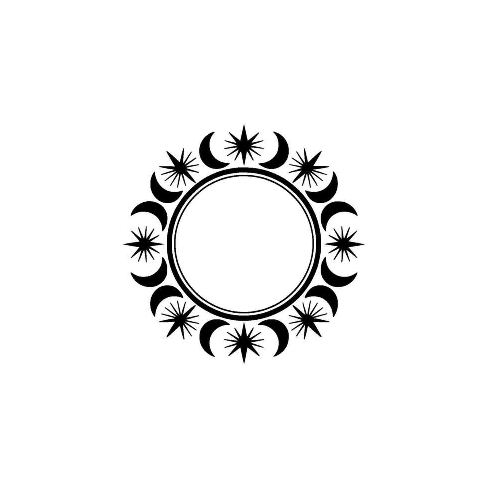 Celestial Circle Frame Moon and Star on Light Background vector