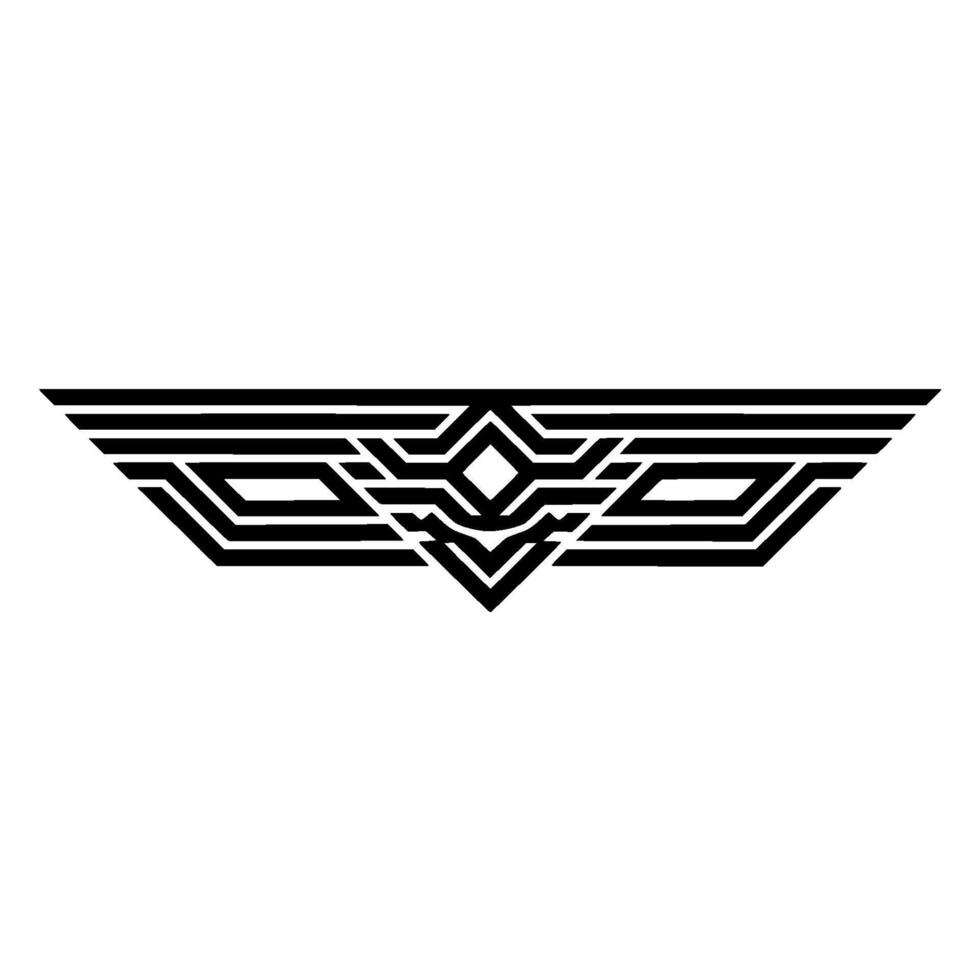 Geometric Wing Emblem, Black Lines on White Background vector