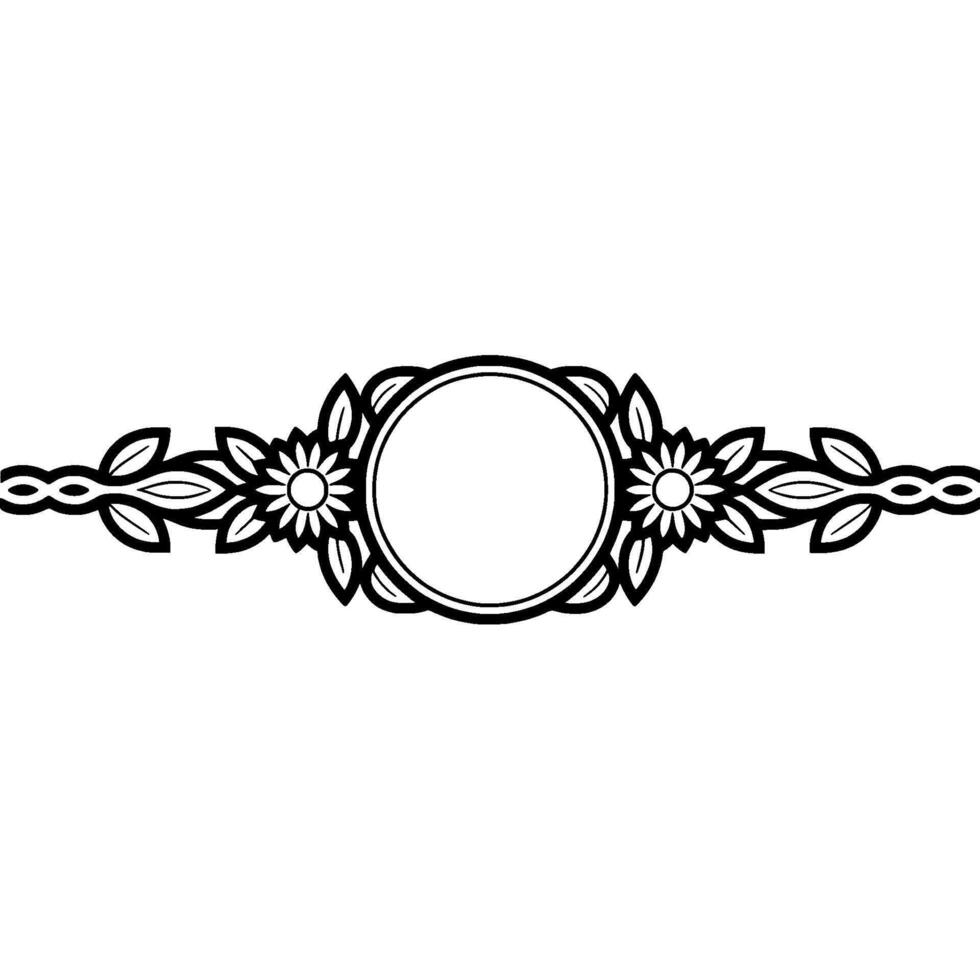 Elegant Floral Frame with Circle Element - Black and White vector