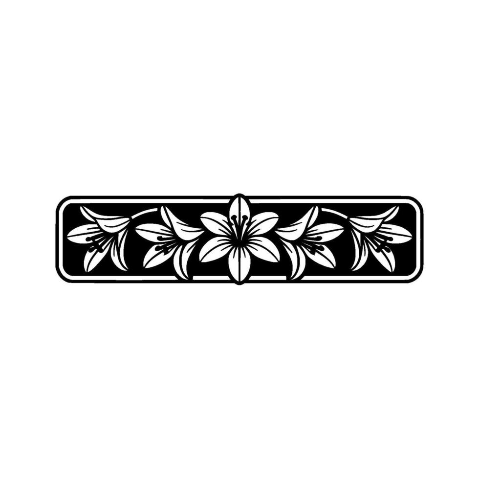 Elegant Floral Border , Black and White Silhouette, Minimalist Style vector