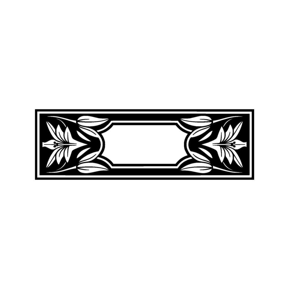 Elegant Floral Rectangular Frame, Art Nouveau , Black White vector