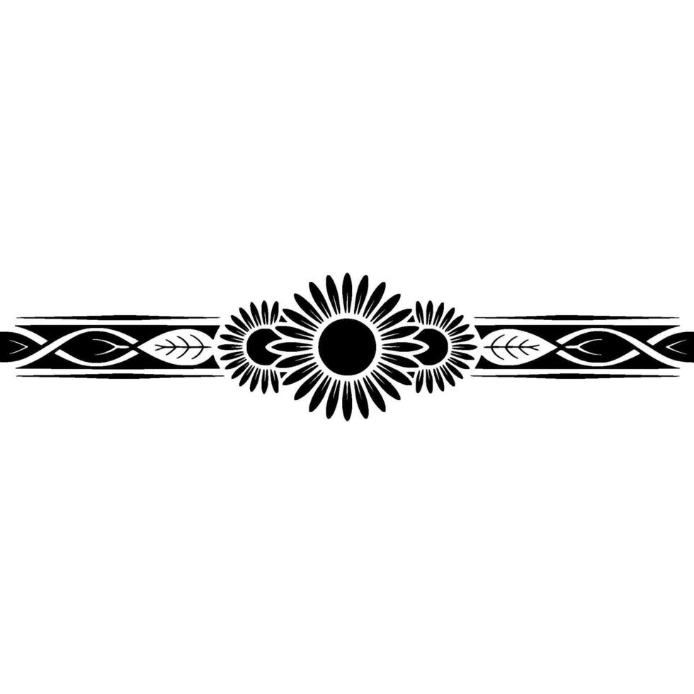 Floral Black Line Art Border with Sunflowers and Leaves vector