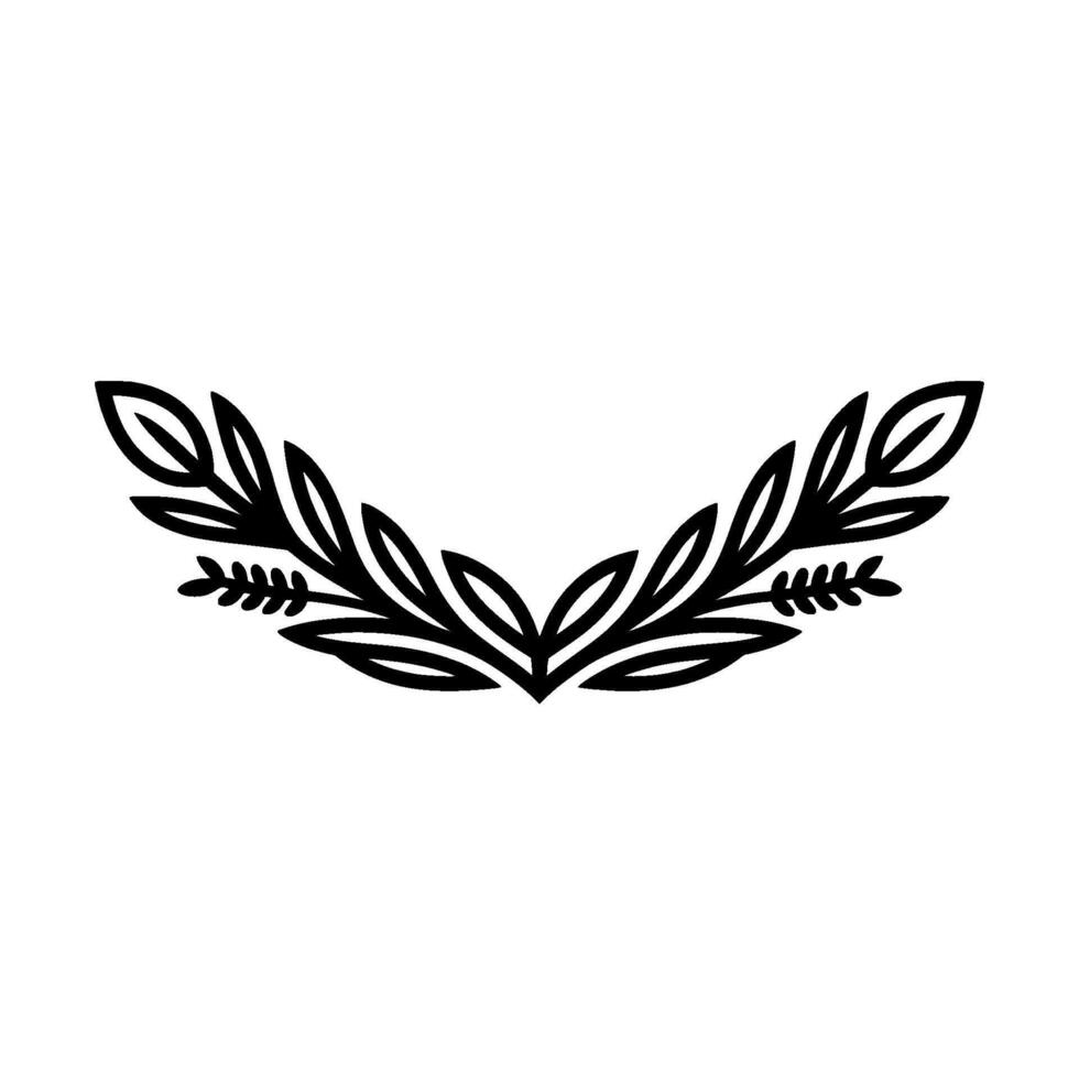 Minimalist Black Botanical Crest on White Background, Clean vector