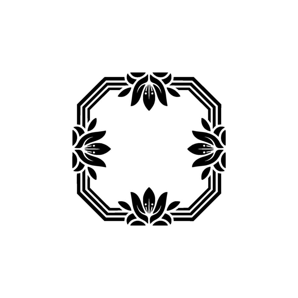 Elegant Floral Frame, Minimalist Black on White vector