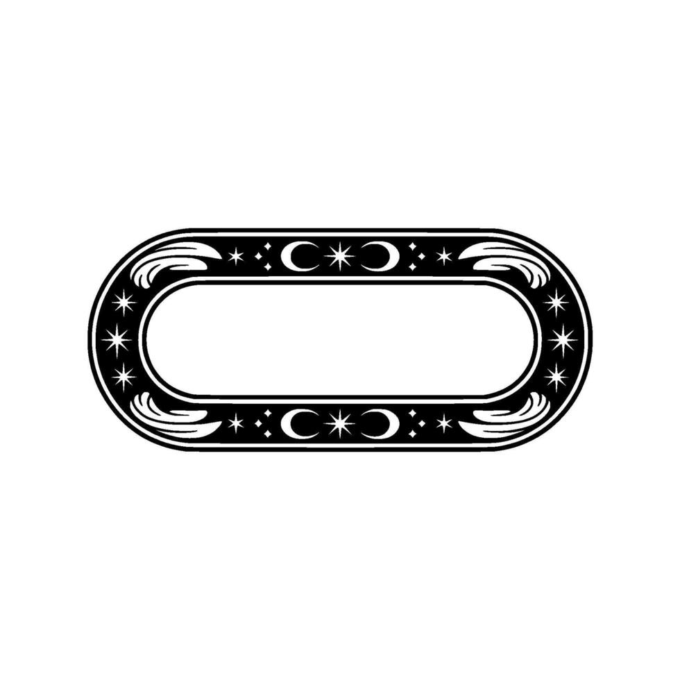 Celestial Oval Frame Black White Art Deco Badge with Stars Moons vector