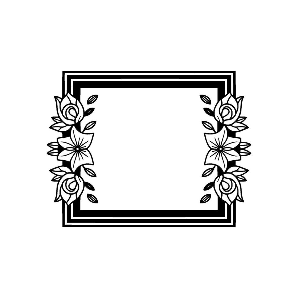 Floral Frame, Black and White Border, Simple , Invitation Element vector