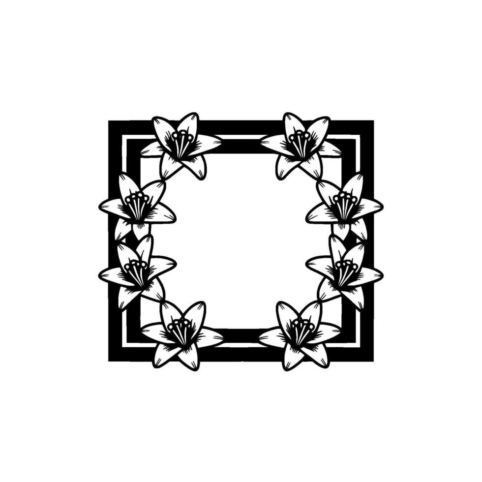 Elegant Lily Flower Frame, Black and White Floral Border, Illustration vector