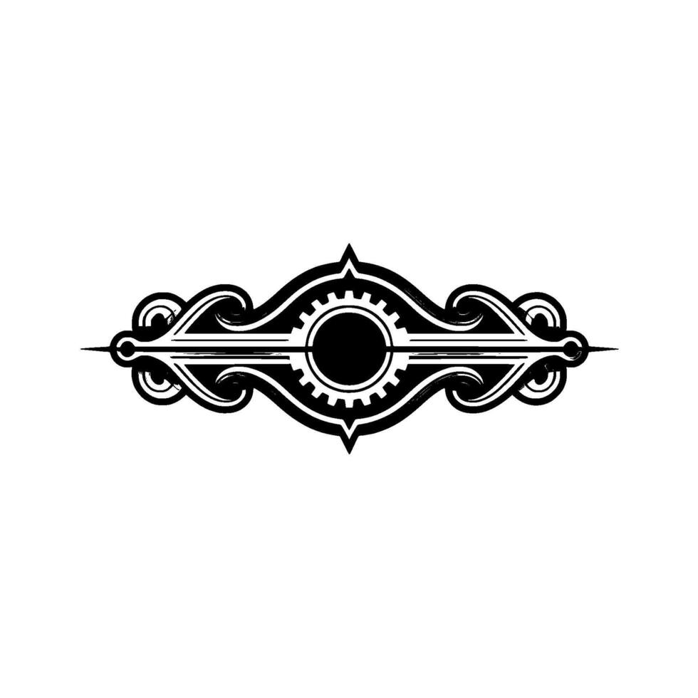Ornate Mechanical Emblem Black White Steampunk Element vector