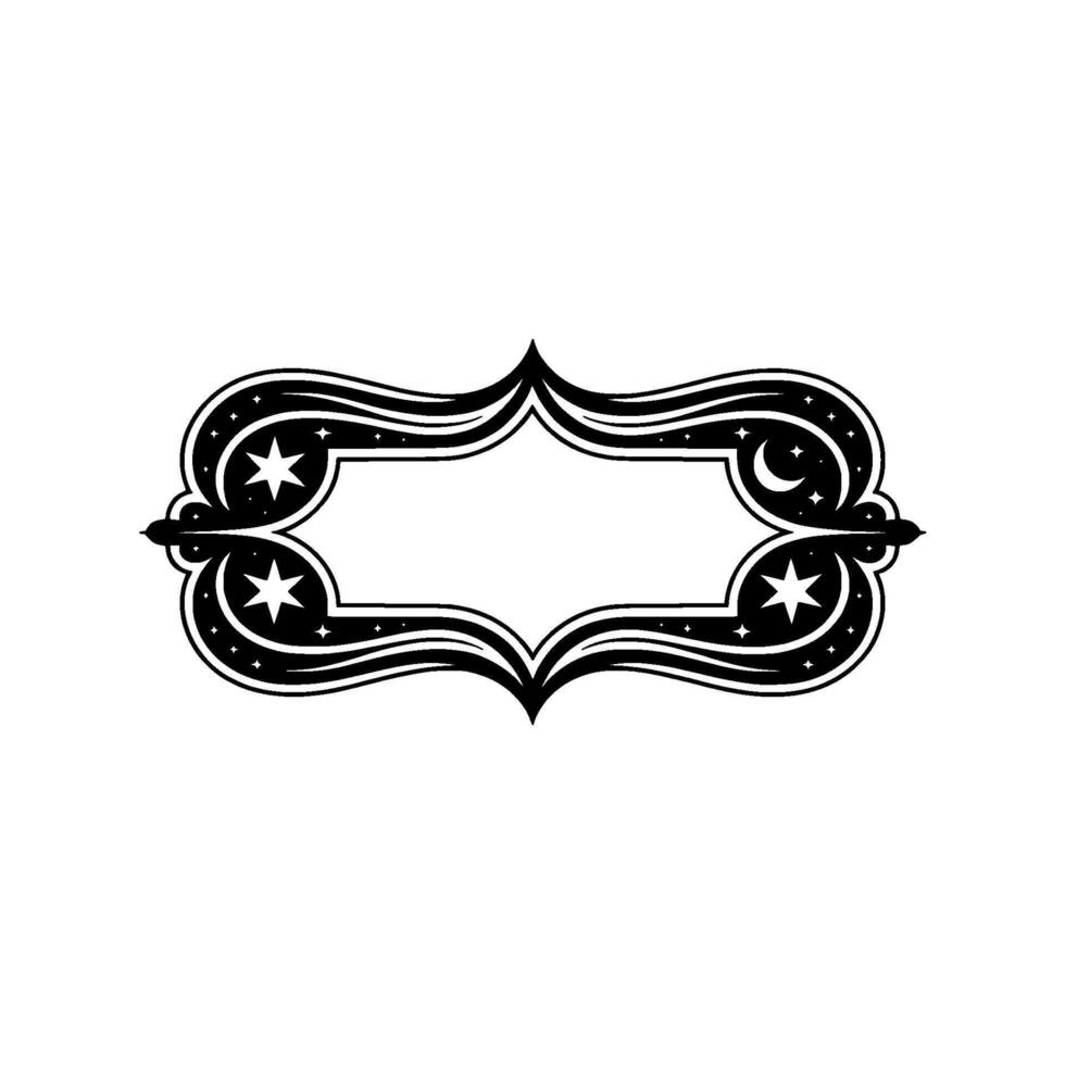 Elegant Celestial Frame with Stars, Moon, and Decorative Border vector