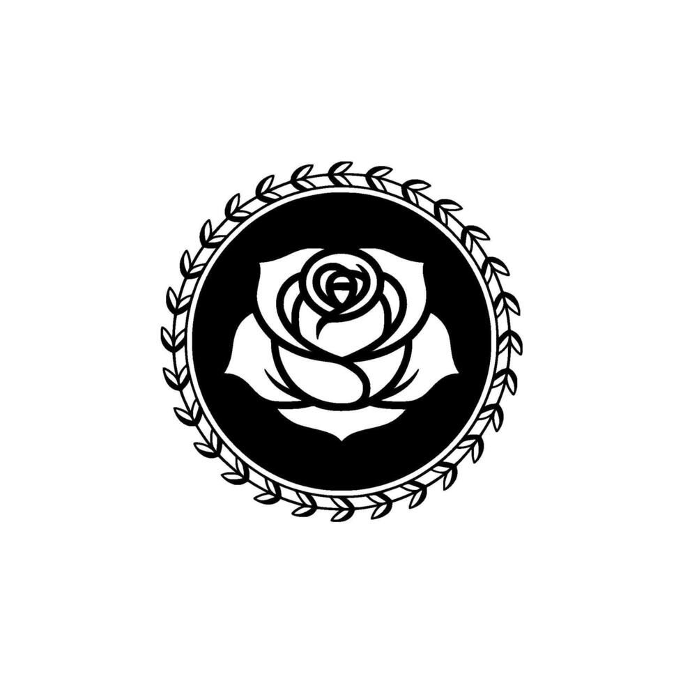 Elegant Rose Emblem Black and White Floral Crest vector