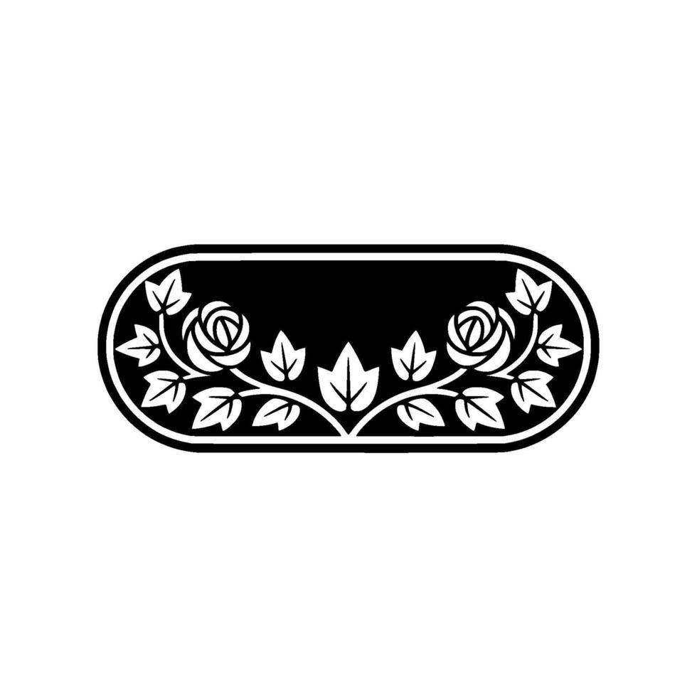 Floral Oval Frame Black and White Rose Ornament, Elegant vector