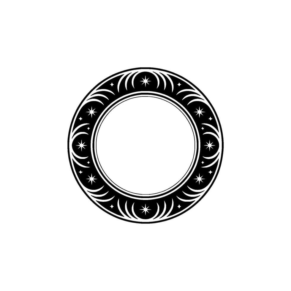 Celestial Circle Frame, Black and White , Decorative Ornament vector