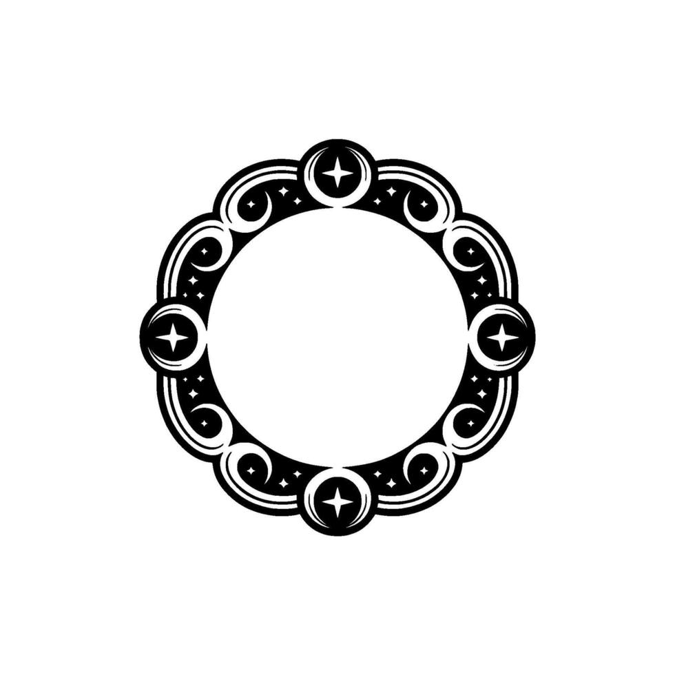 Celestial Frame Decorative Black and Silver Circle with Stars vector