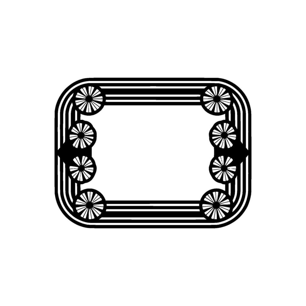 Geometric Black White Frame with Floral Accents on White Background vector