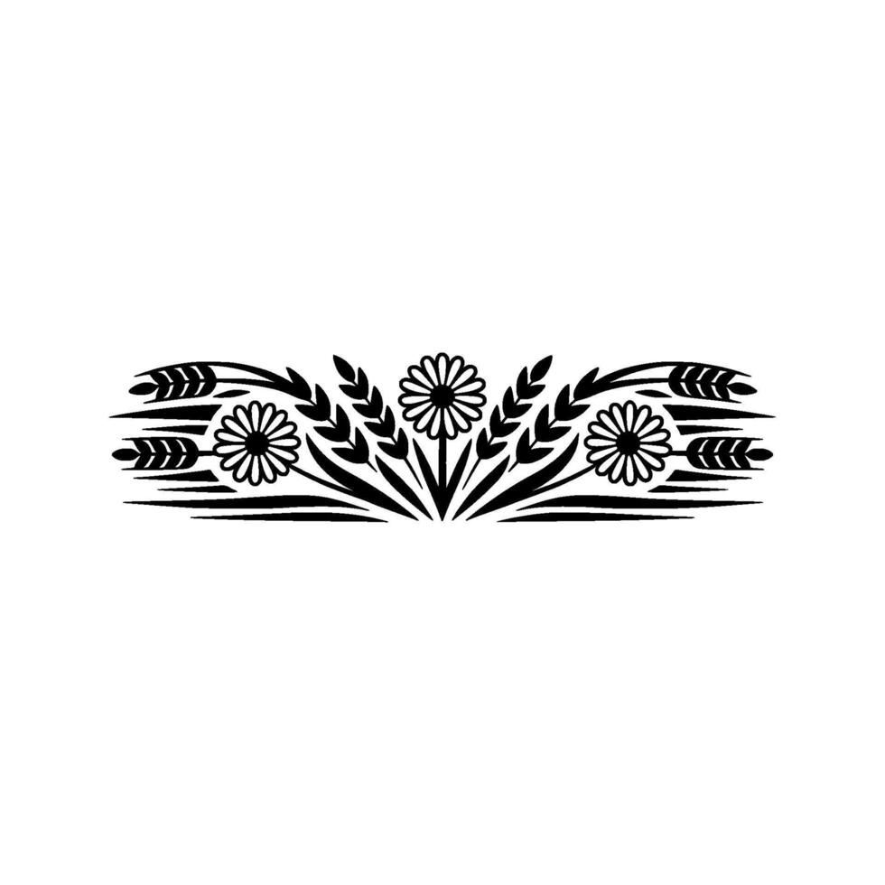 Elegant Floral Wheat Border, Monochrome vector