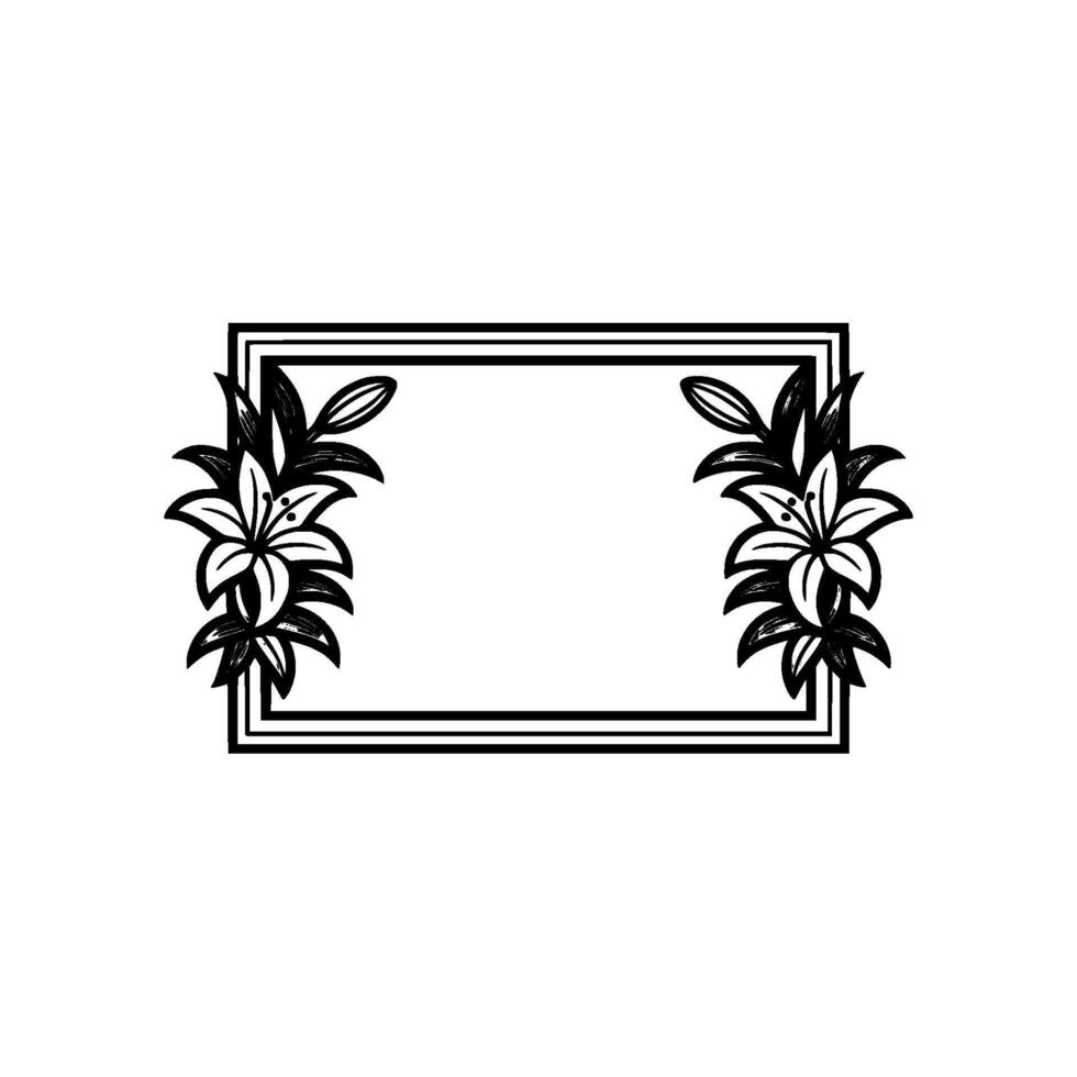 Elegant Floral Frame in Black and White, Border vector