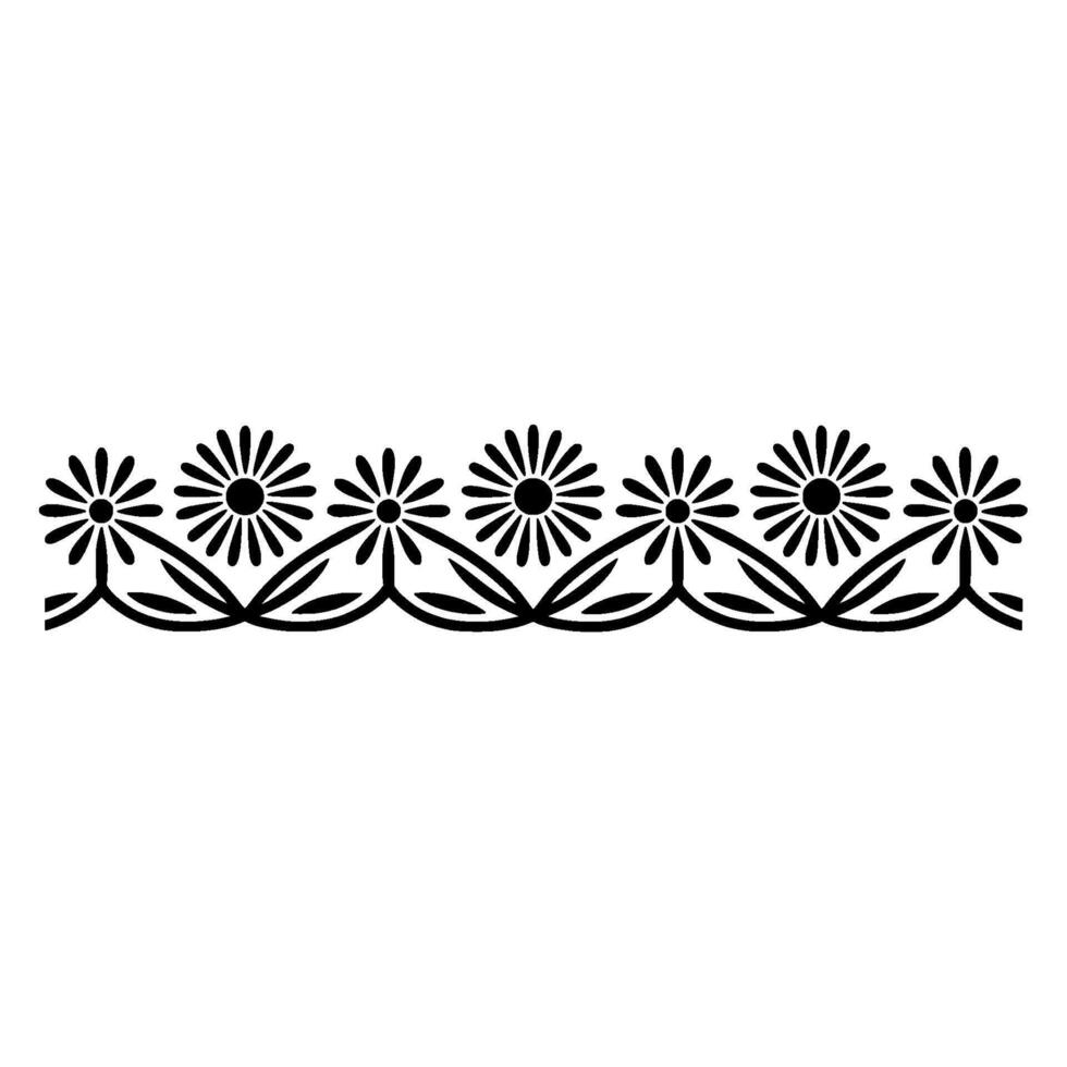 Daisy Border, Black and White Floral Pattern, Simple Element vector