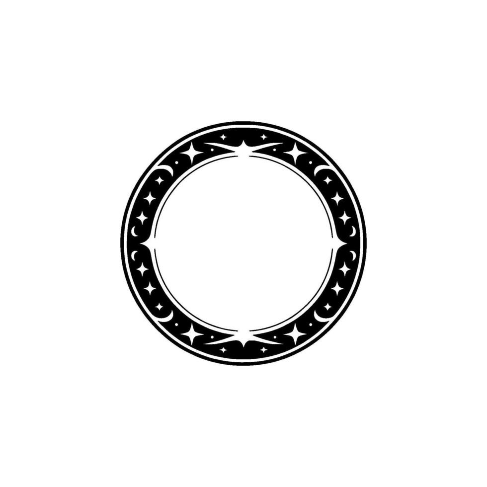 Celestial Circle Frame Minimalist Black and White Ornament vector