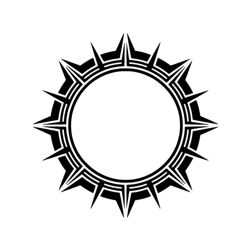 Abstract Geometric Sunburst Circle Emblem in Monochrome vector