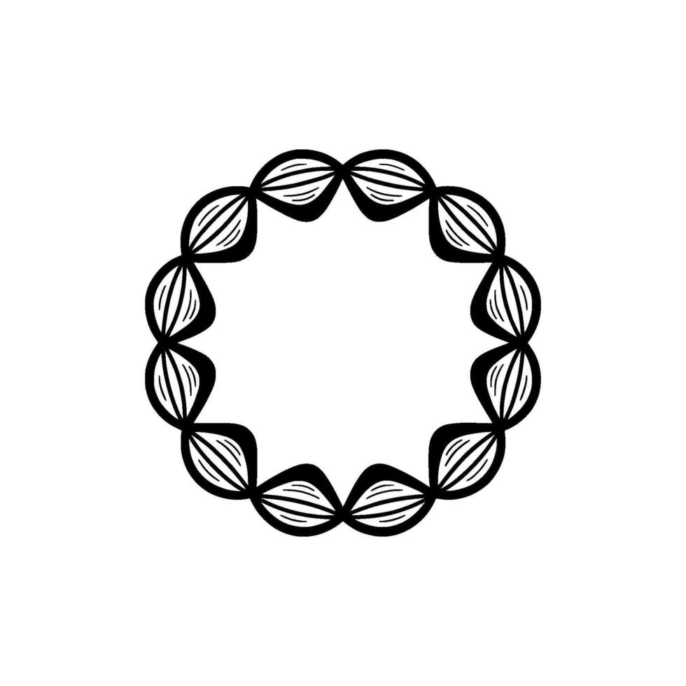 Elegant Minimalist Circle Floral Border, Black and White, Decorative vector