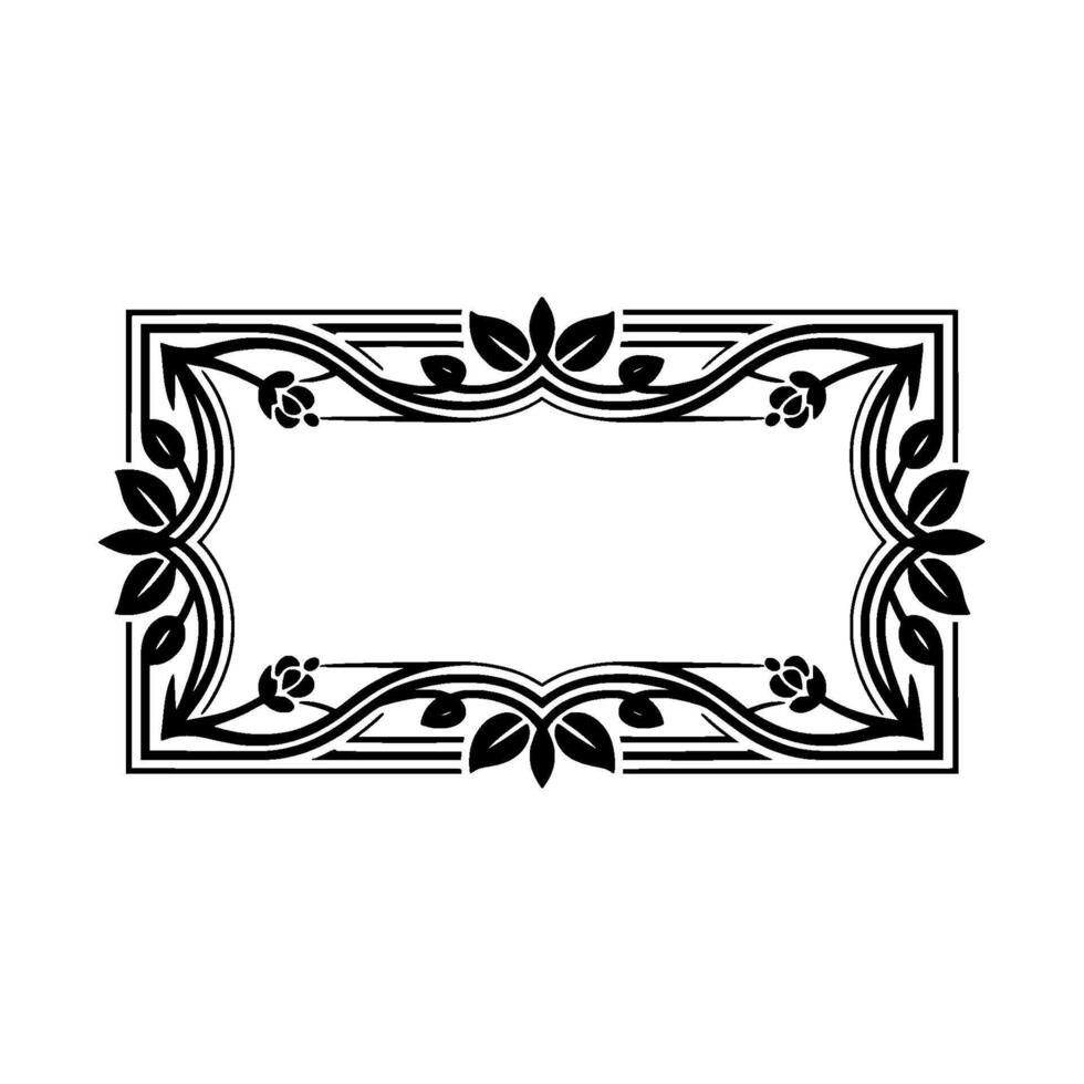 Elegant Black Floral Rectangular Frame, Art Nouveau Style vector