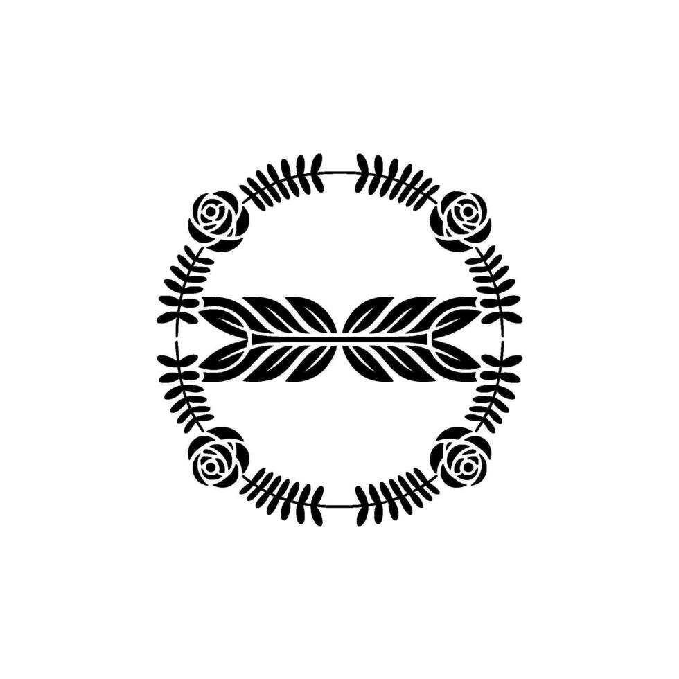 Elegant Floral Wreath in Black on White, Minimalist Style vector