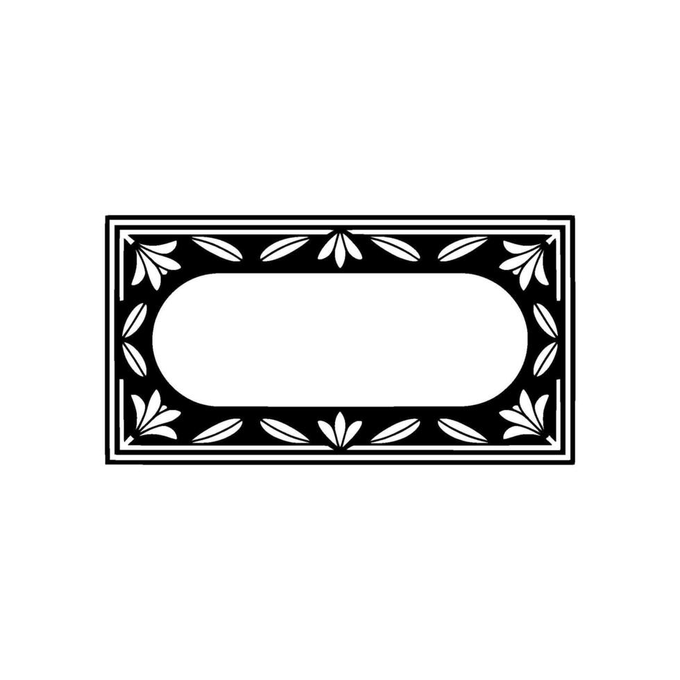 Elegant Black and White Label with Floral Border on White vector