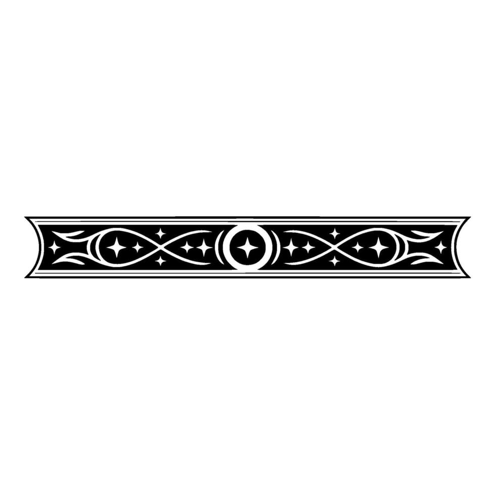 Ornamental Black White Scroll Border with Star Motifs vector
