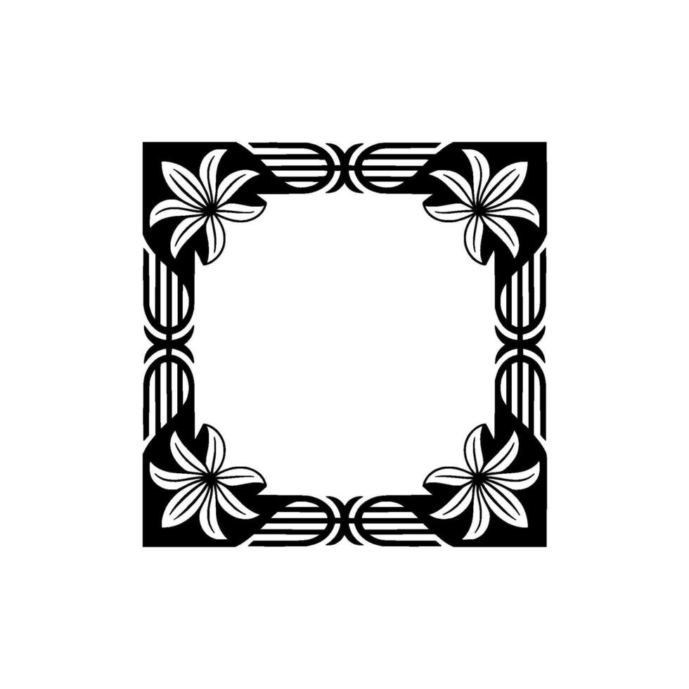 Floral Art Deco Frame in Black White on Ivory Backdrop vector