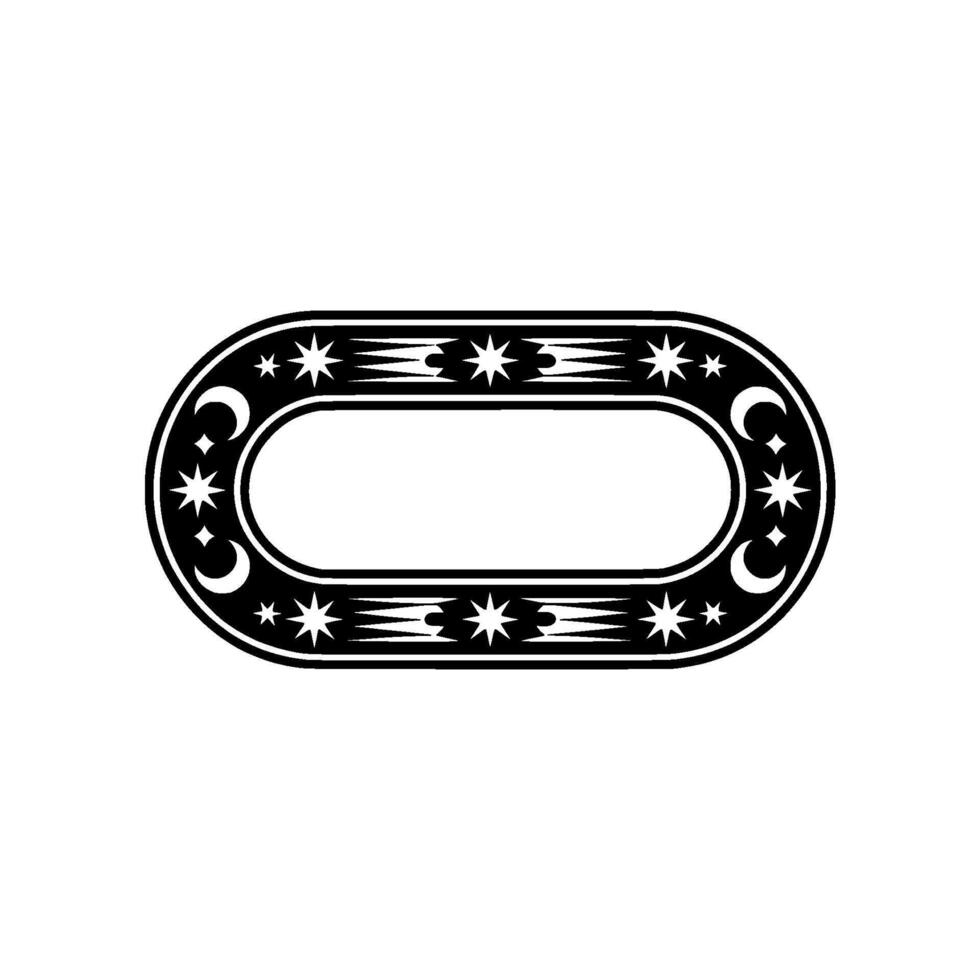 Celestial Oval Frame Illustration, Black and White, Decorative vector