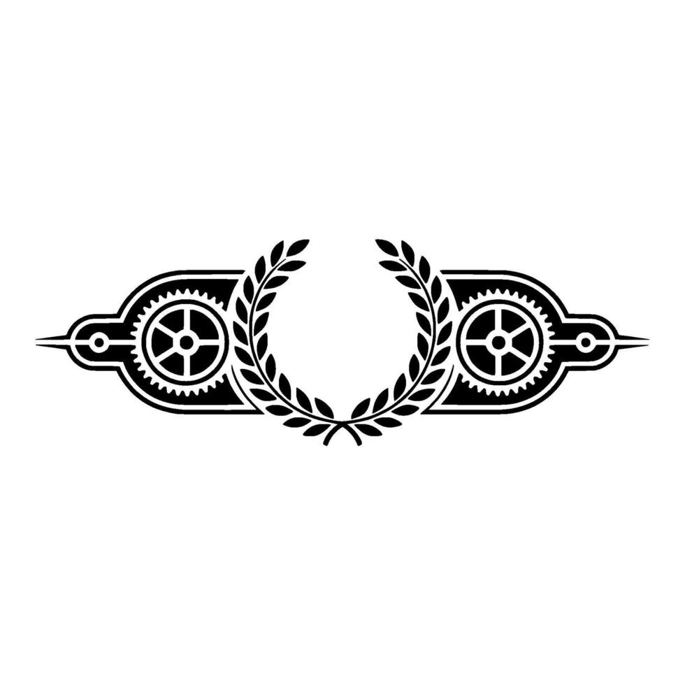 Steampunk Gear Laurel Wreath , Black on White, Elegant vector