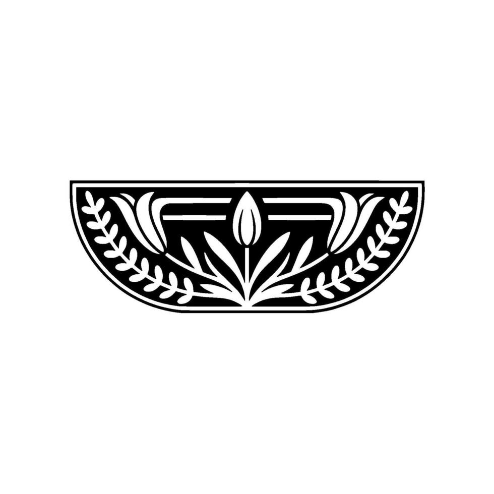 Elegant Floral Crest Symmetrical Black White Emblem vector