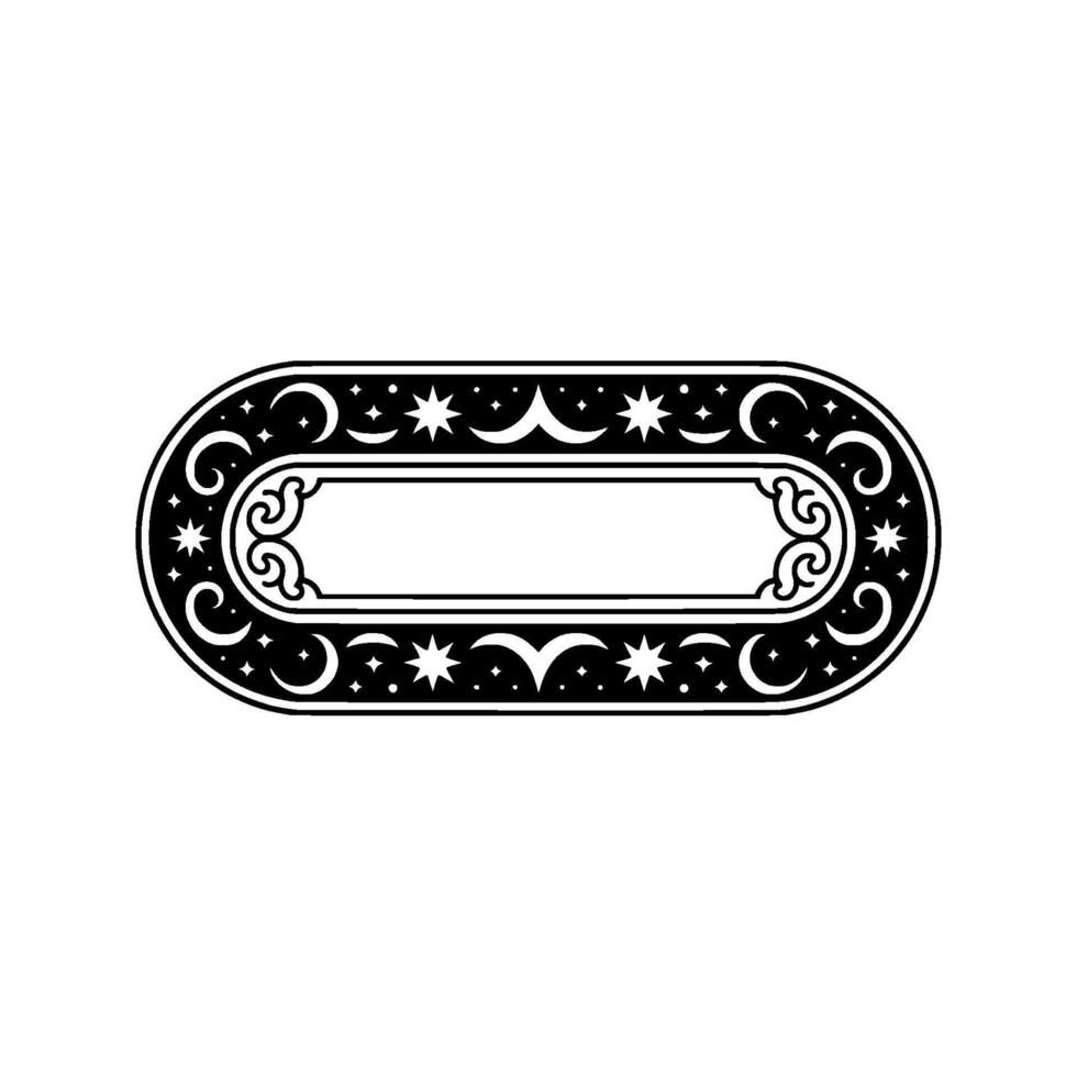 Elegant Black White Ornamental Oval Frame with Celestial Motifs vector