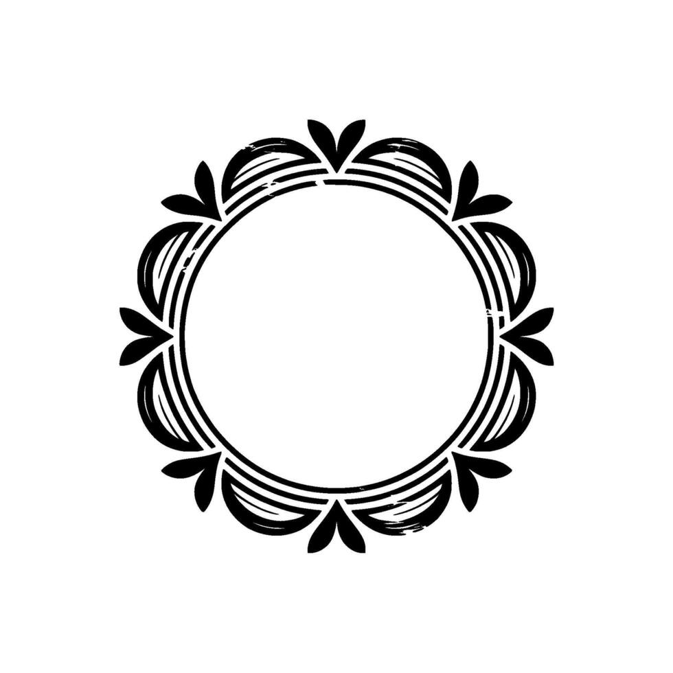 Elegant Black Circle Frame with Floral Elements, Minimalist vector