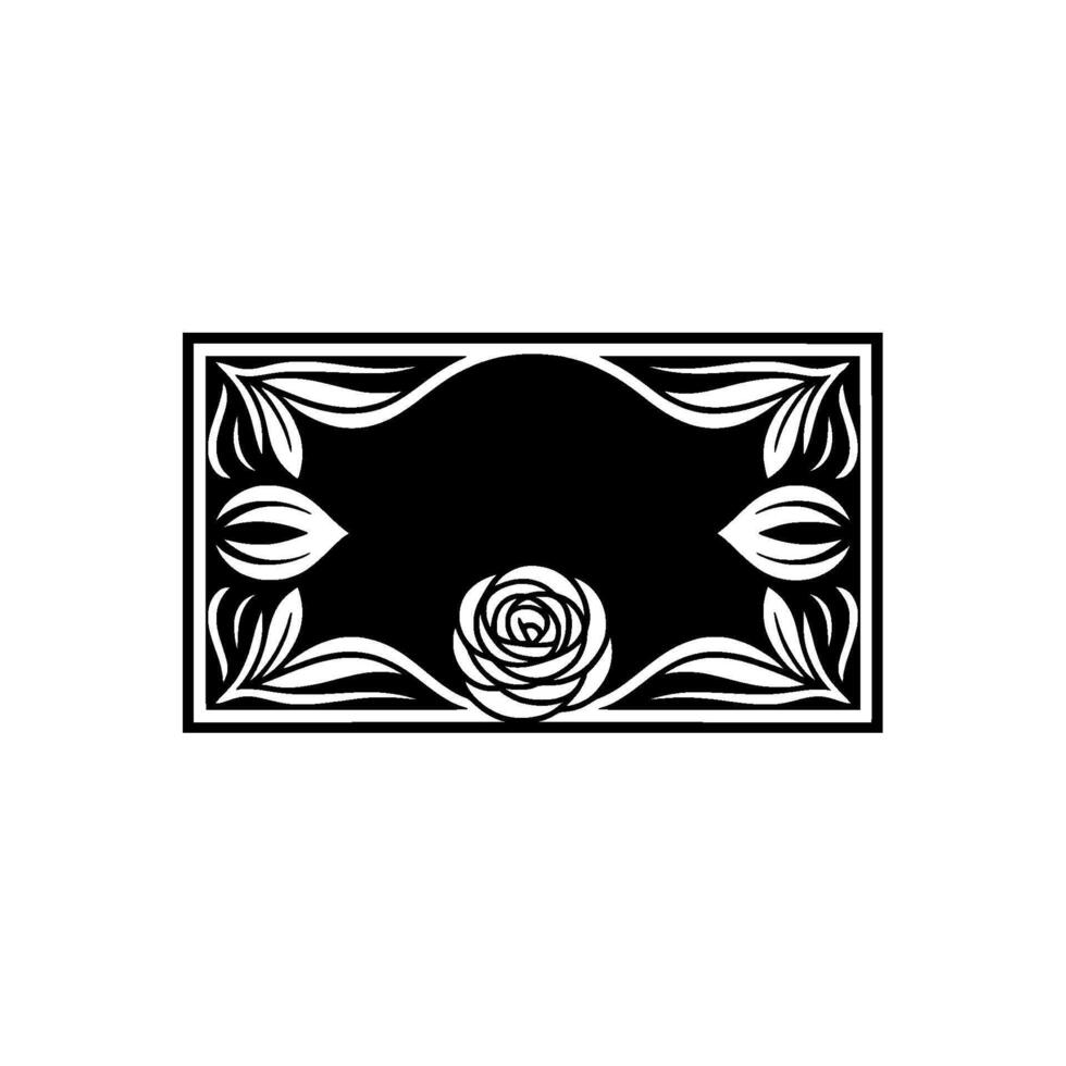 Elegant Black White Floral Frame with Rose and Leaf Accents vector