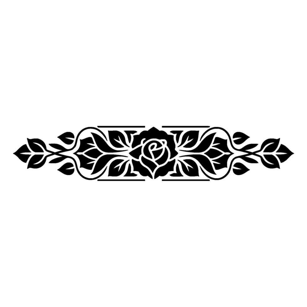 Elegant Floral Ornament - Black Rose and Leaves on White vector