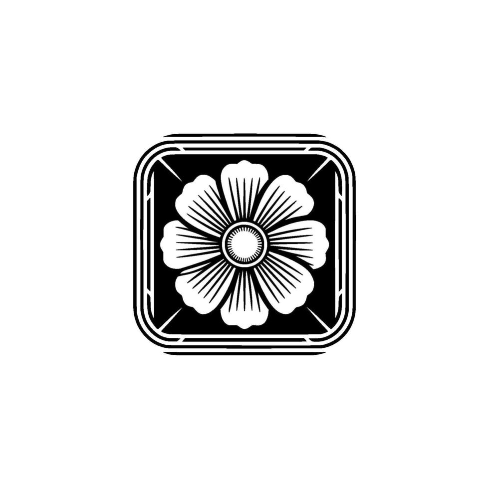 Elegant Black and White Floral Square , Minimalist Art vector