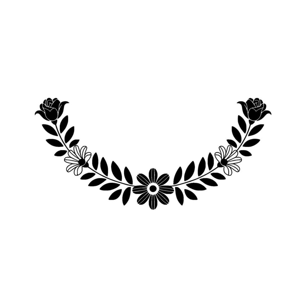 Elegant Black Floral Wreath on White Background - Roses vector