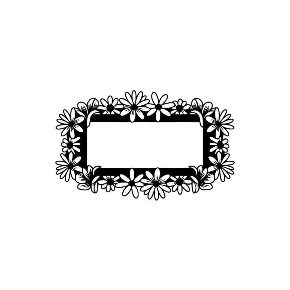 Floral Frame , Daisies Blank Rectangle, Simple Elegant vector