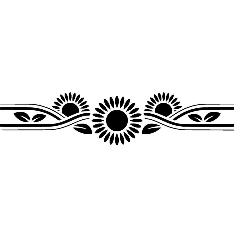 Sunflower Border Elegant Black White Floral vector