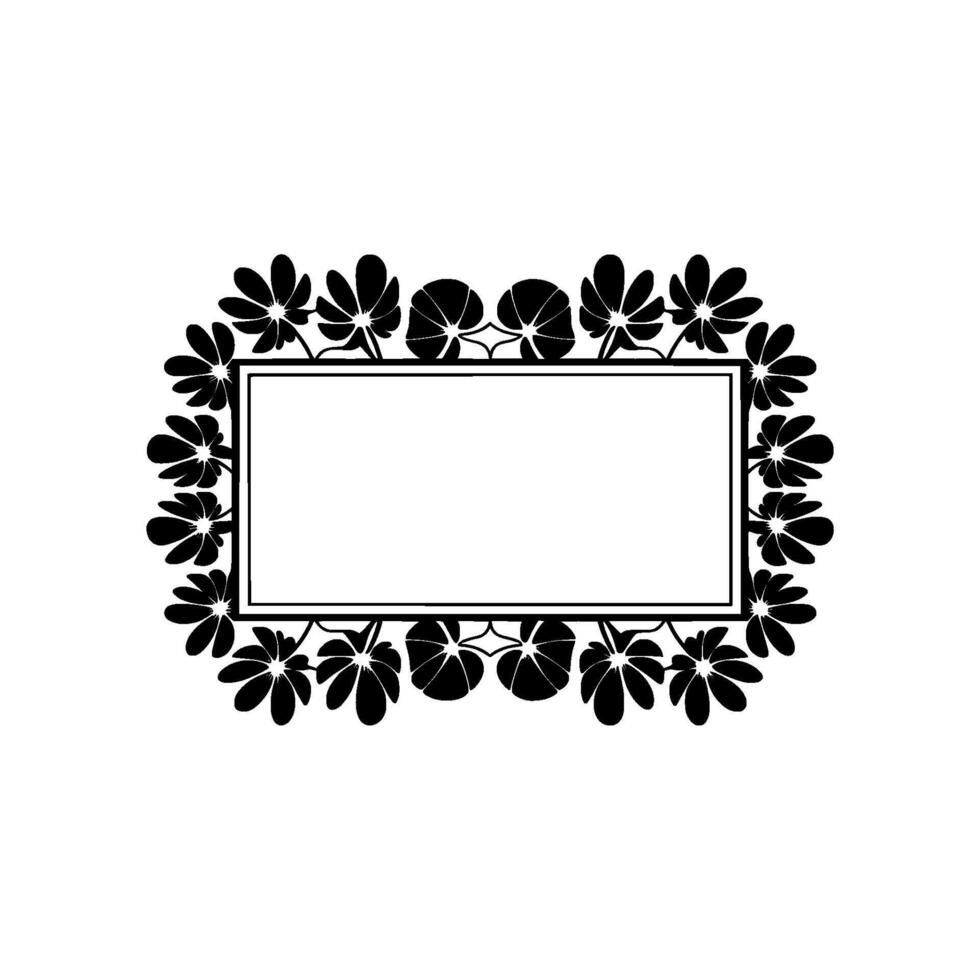 Floral Frame with Blank Rectangle - Black White Decorative vector